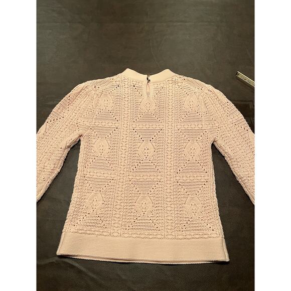 White House Black Market Pink Crochet Knit Sweater Size Small Long Sleeve - Picture 2 of 5